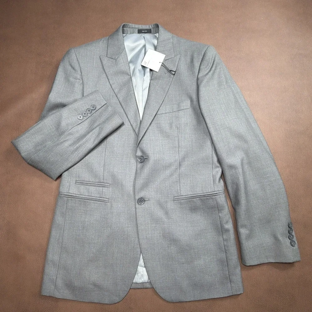 J FERRAR Modern Fit 2 Piece Full Suit Mens 36R 32x30 Sharkskin Gray Wedding New!
